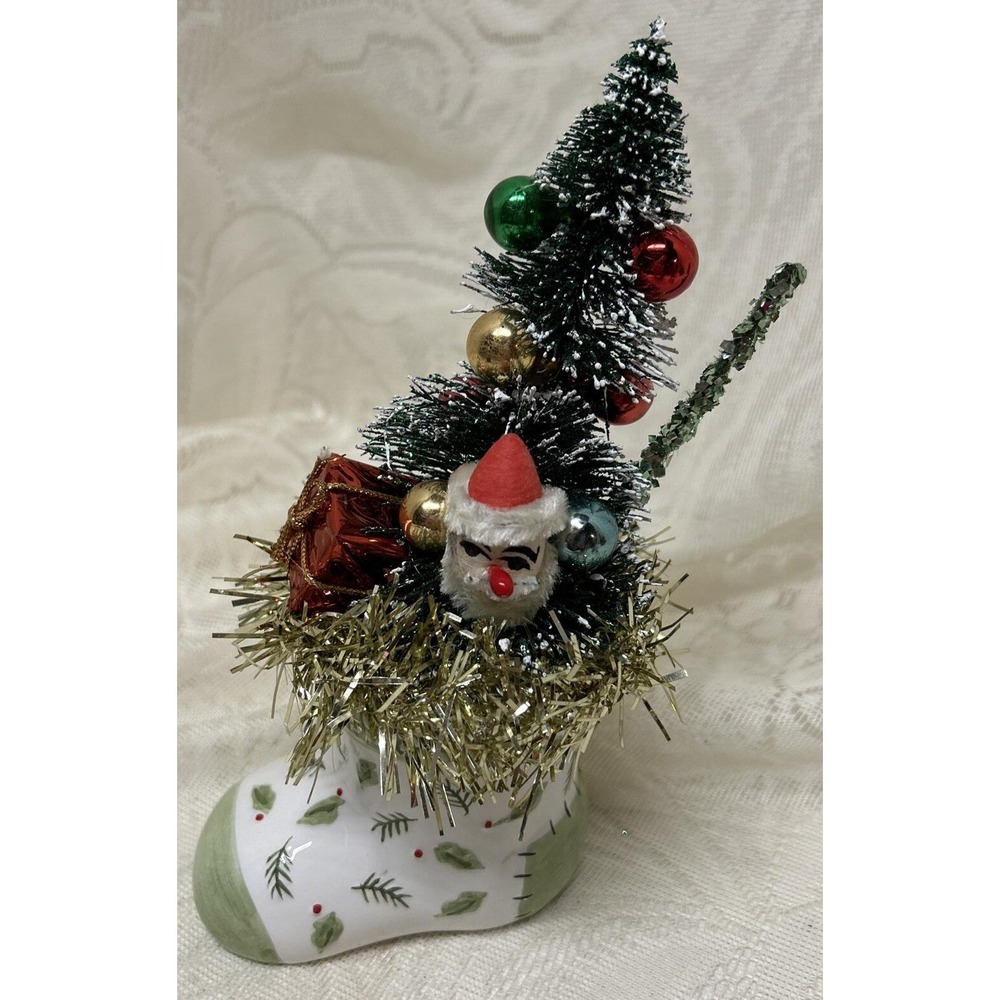 Retro Christmas Kitschy Boot Vintage Santa Assemblage Display Vintage Decor